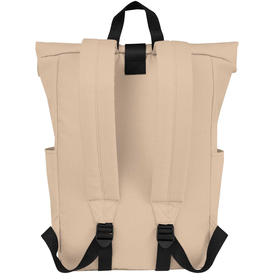 Zaino con chiusura arrotolabile per portatile da 15,6" in PET riciclato certificato GRS Byron 18L personalizzato con logo - Pubblienne