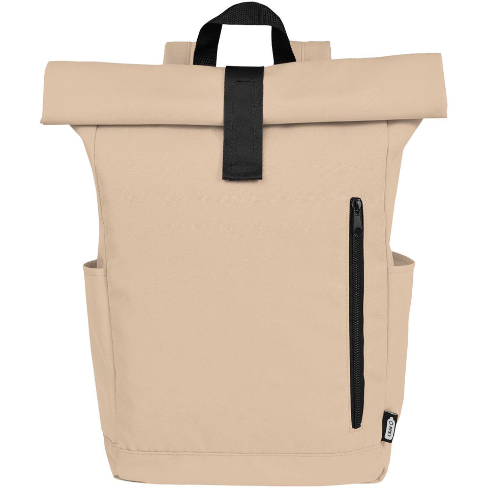 Zaino con chiusura arrotolabile per portatile da 15,6" in PET riciclato certificato GRS Byron 18L personalizzato con logo - Pubblienne