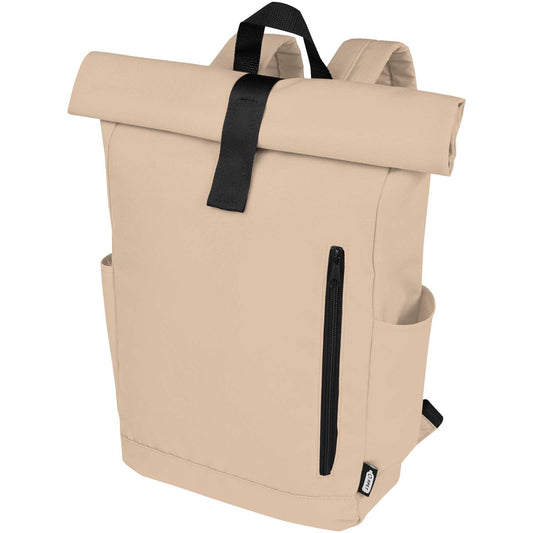 Zaino con chiusura arrotolabile per portatile da 15,6" in PET riciclato certificato GRS Byron 18L personalizzato con logo - Pubblienne
