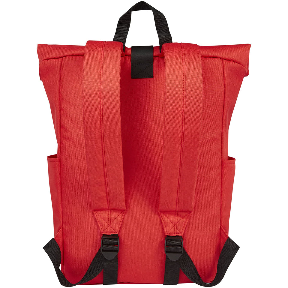 Zaino con chiusura arrotolabile per portatile da 15,6" in PET riciclato certificato GRS Byron 18L personalizzato con logo - Pubblienne