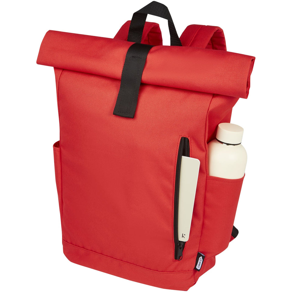 Zaino con chiusura arrotolabile per portatile da 15,6" in PET riciclato certificato GRS Byron 18L personalizzato con logo - Pubblienne
