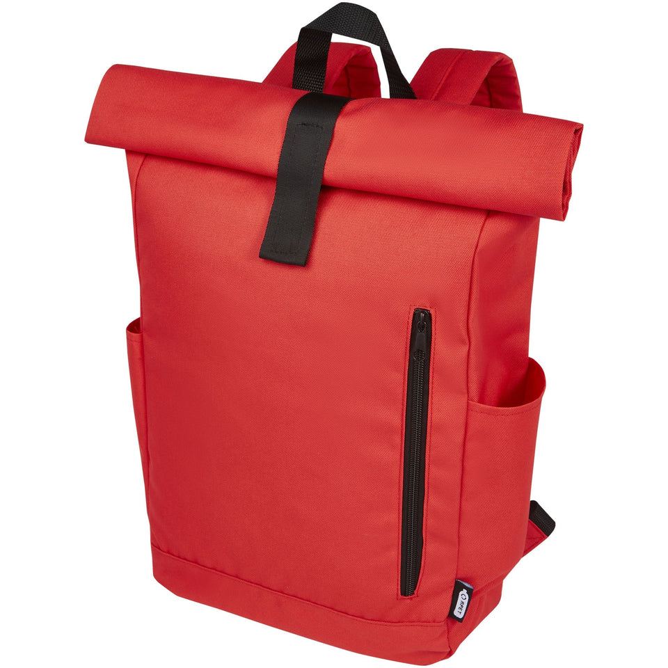 Zaino con chiusura arrotolabile per portatile da 15,6" in PET riciclato certificato GRS Byron 18L personalizzato con logo - Pubblienne