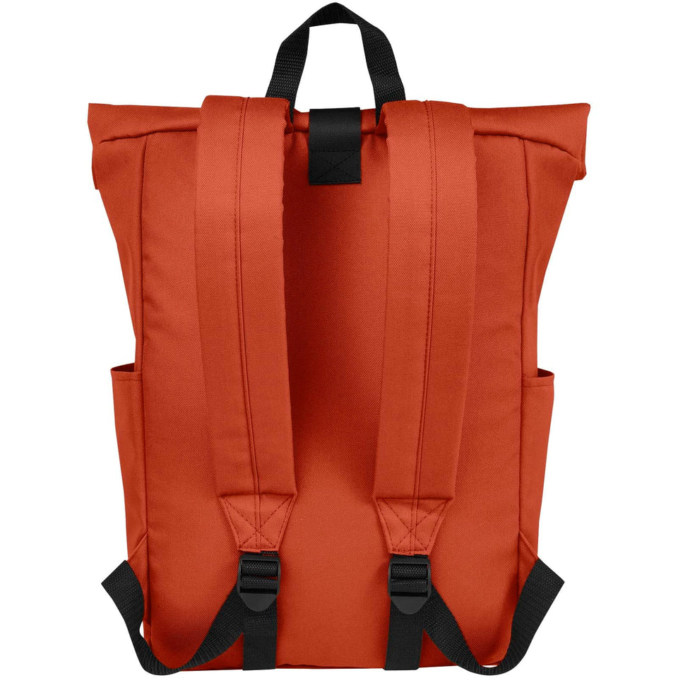Zaino con chiusura arrotolabile per portatile da 15,6" in PET riciclato certificato GRS Byron 18L personalizzato con logo - Pubblienne