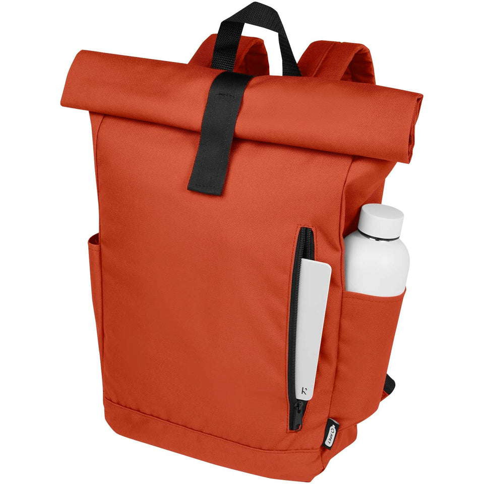 Zaino con chiusura arrotolabile per portatile da 15,6" in PET riciclato certificato GRS Byron 18L personalizzato con logo - Pubblienne