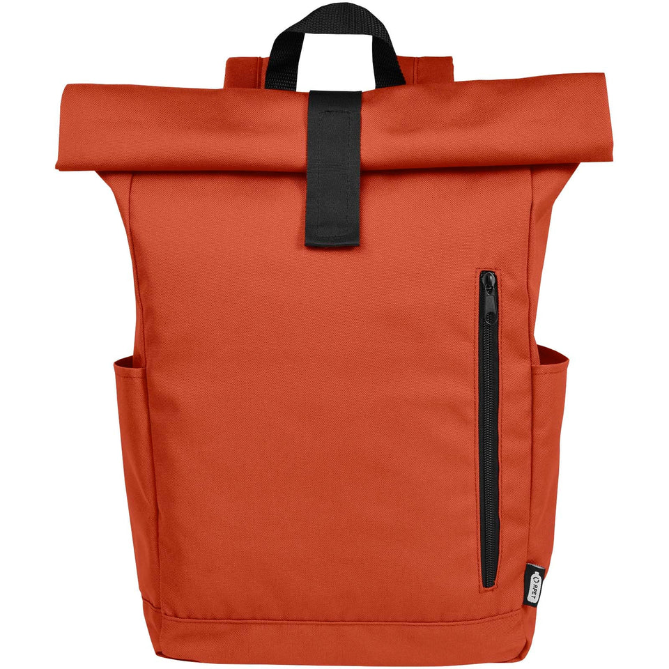 Zaino con chiusura arrotolabile per portatile da 15,6" in PET riciclato certificato GRS Byron 18L personalizzato con logo - Pubblienne