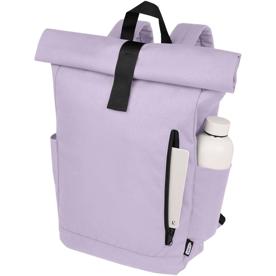 Zaino con chiusura arrotolabile per portatile da 15,6" in PET riciclato certificato GRS Byron 18L personalizzato con logo - Pubblienne
