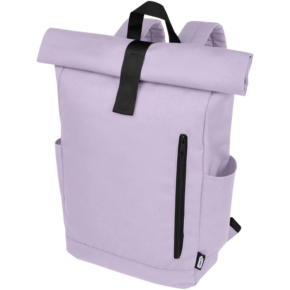 Zaino con chiusura arrotolabile per portatile da 15,6" in PET riciclato certificato GRS Byron 18L personalizzato con logo - Pubblienne