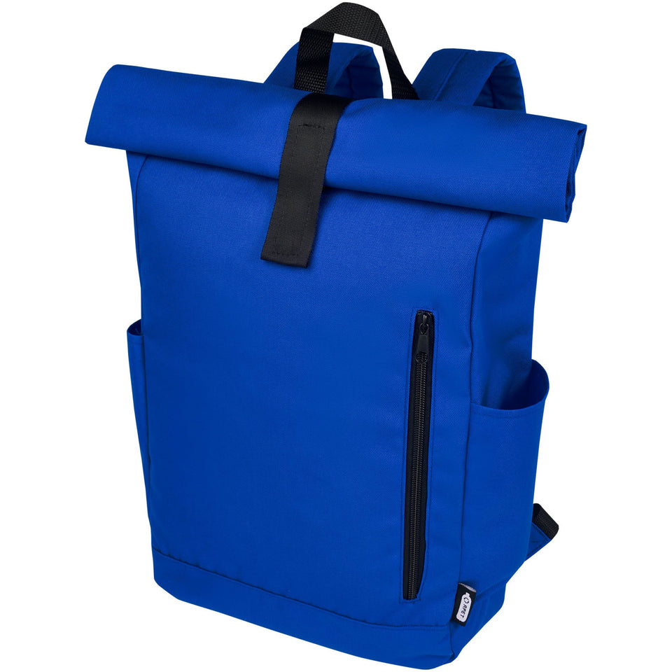 Zaino con chiusura arrotolabile per portatile da 15,6" in PET riciclato certificato GRS Byron 18L personalizzato con logo - Pubblienne