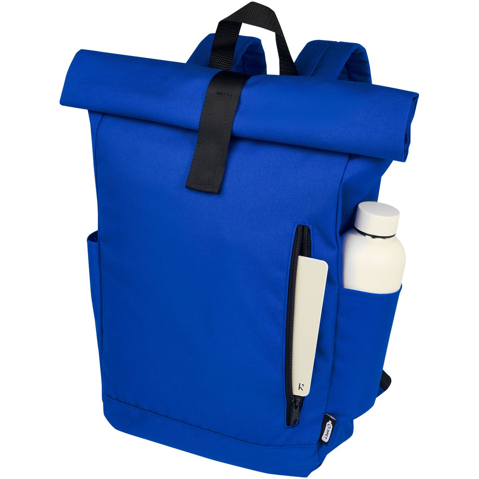 Zaino con chiusura arrotolabile per portatile da 15,6" in PET riciclato certificato GRS Byron 18L personalizzato con logo - Pubblienne