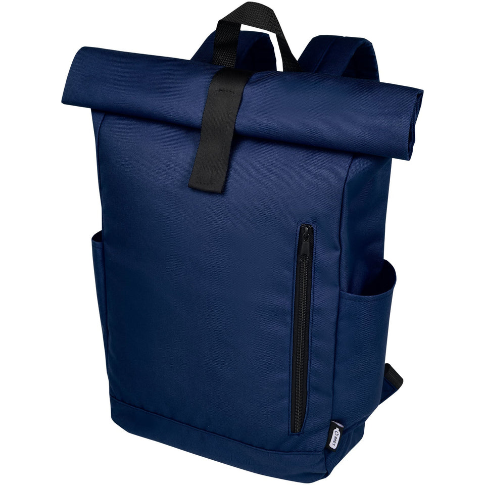 Zaino con chiusura arrotolabile per portatile da 15,6" in PET riciclato certificato GRS Byron 18L personalizzato con logo - Pubblienne