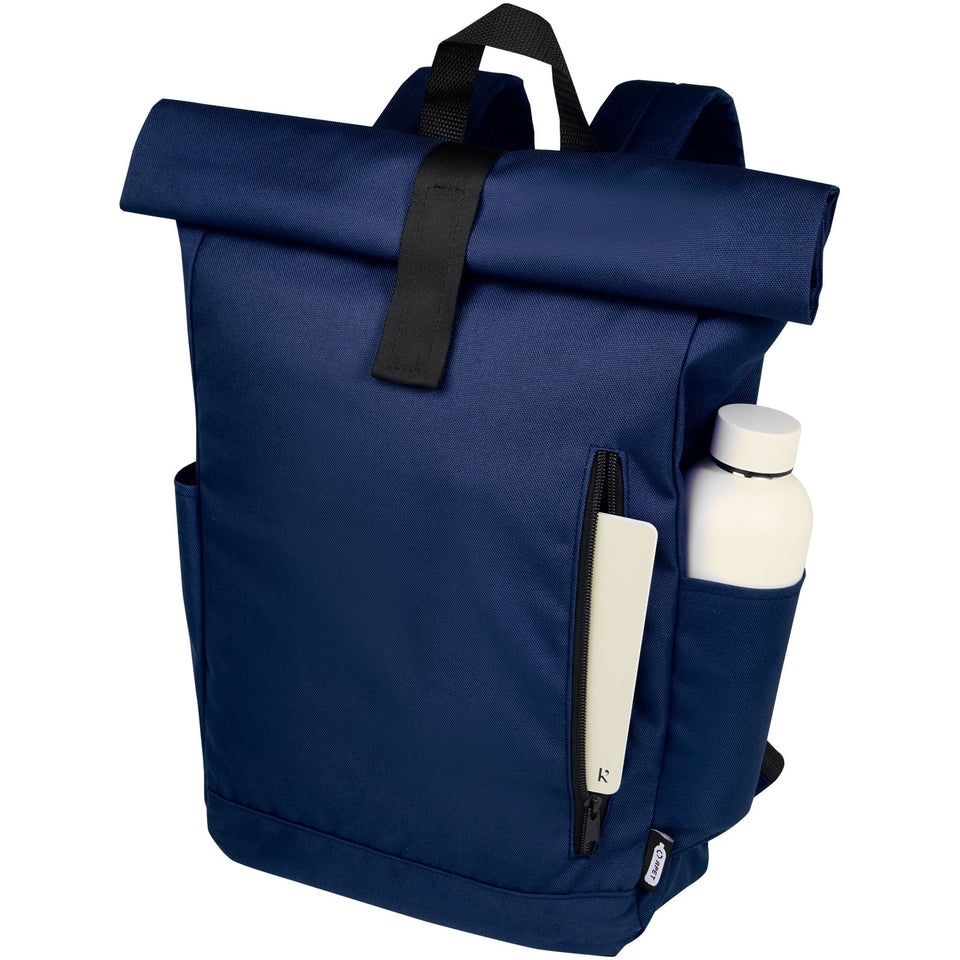 Zaino con chiusura arrotolabile per portatile da 15,6" in PET riciclato certificato GRS Byron 18L personalizzato con logo - Pubblienne
