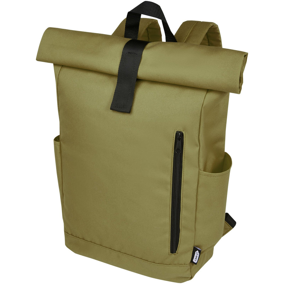 Zaino con chiusura arrotolabile per portatile da 15,6" in PET riciclato certificato GRS Byron 18L personalizzato con logo - Pubblienne