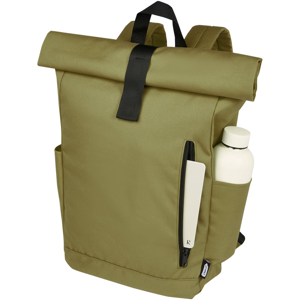 Zaino con chiusura arrotolabile per portatile da 15,6" in PET riciclato certificato GRS Byron 18L personalizzato con logo - Pubblienne