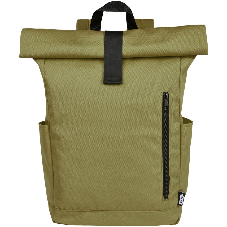 Zaino con chiusura arrotolabile per portatile da 15,6" in PET riciclato certificato GRS Byron 18L personalizzato con logo - Pubblienne