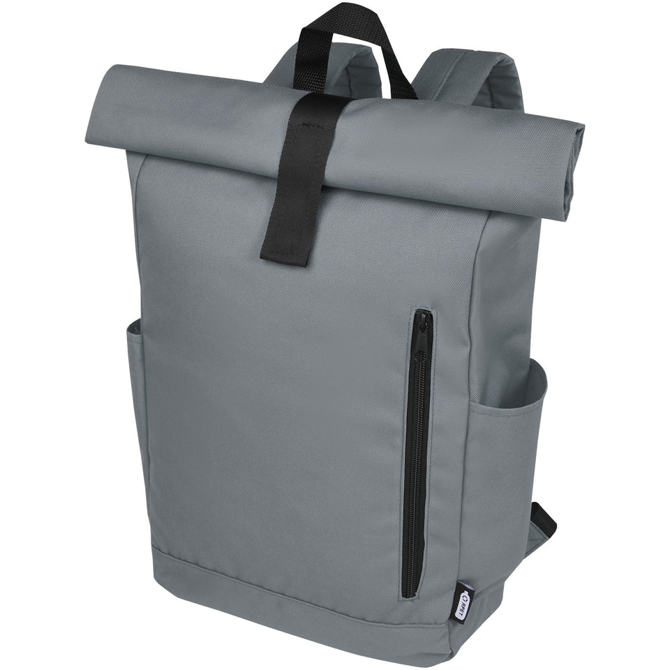 Zaino con chiusura arrotolabile per portatile da 15,6" in PET riciclato certificato GRS Byron 18L personalizzato con logo - Pubblienne