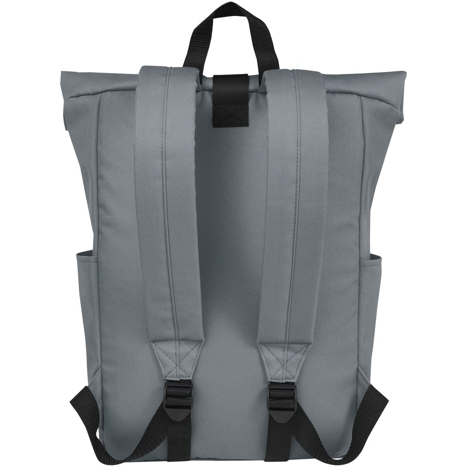 Zaino con chiusura arrotolabile per portatile da 15,6" in PET riciclato certificato GRS Byron 18L personalizzato con logo - Pubblienne