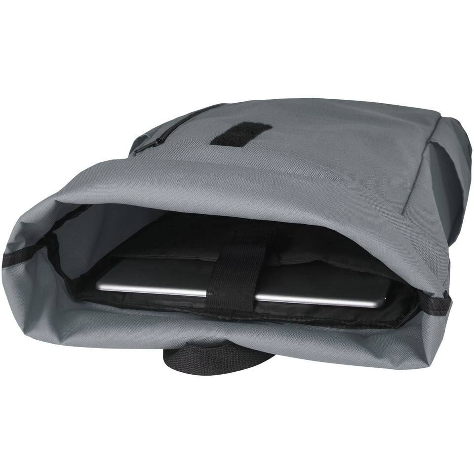 Zaino con chiusura arrotolabile per portatile da 15,6" in PET riciclato certificato GRS Byron 18L personalizzato con logo - Pubblienne