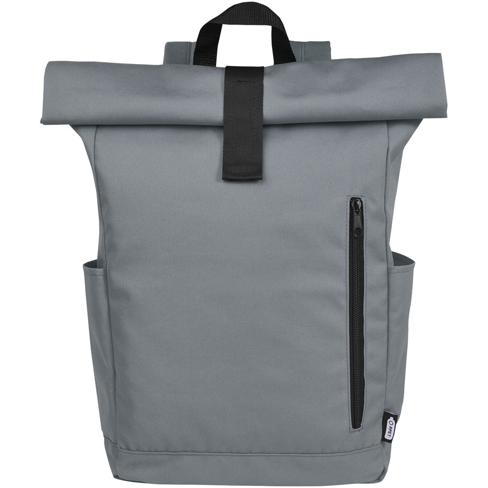 Zaino con chiusura arrotolabile per portatile da 15,6" in PET riciclato certificato GRS Byron 18L personalizzato con logo - Pubblienne