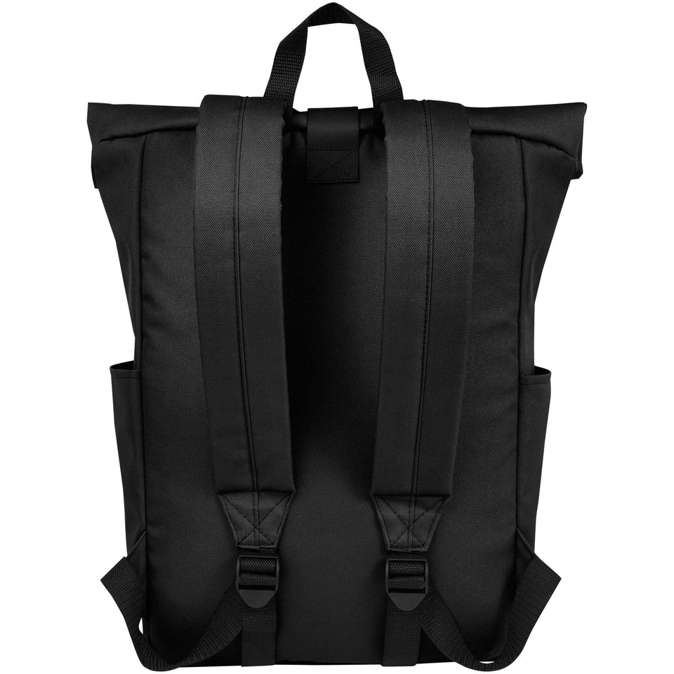 Zaino con chiusura arrotolabile per portatile da 15,6" in PET riciclato certificato GRS Byron 18L personalizzato con logo - Pubblienne
