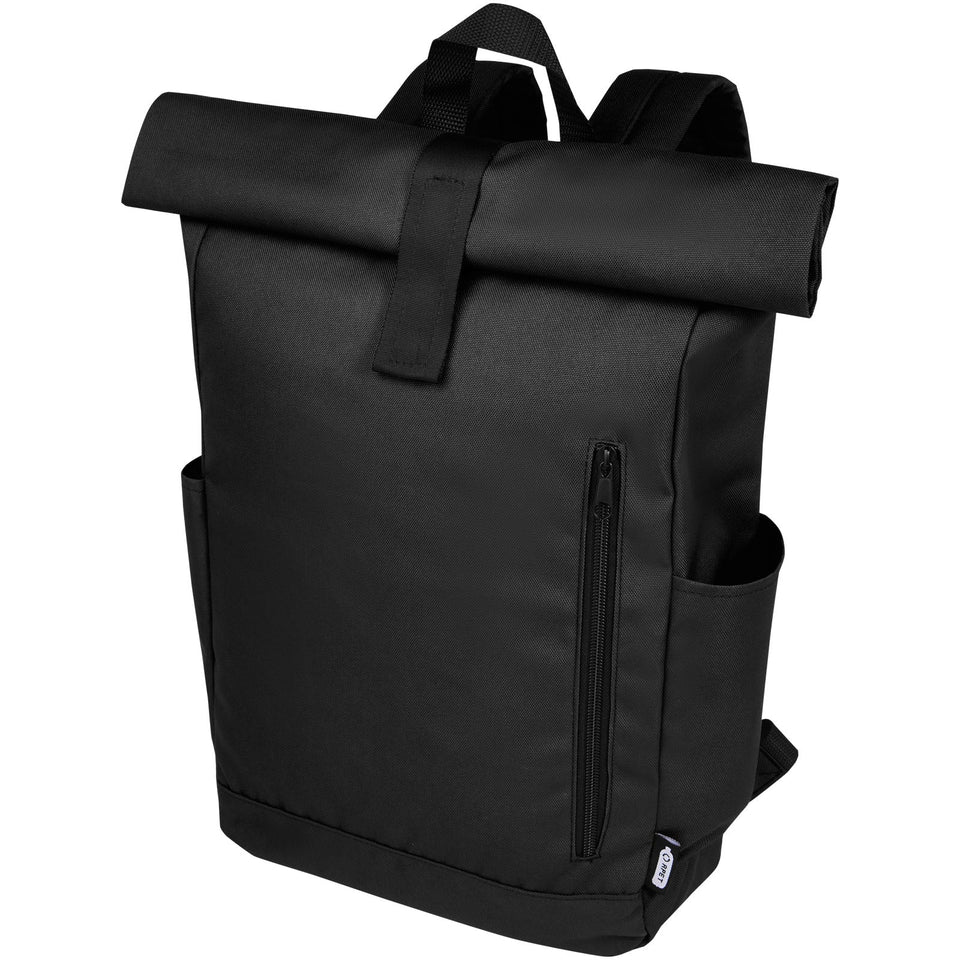 Zaino con chiusura arrotolabile per portatile da 15,6" in PET riciclato certificato GRS Byron 18L personalizzato con logo - Pubblienne