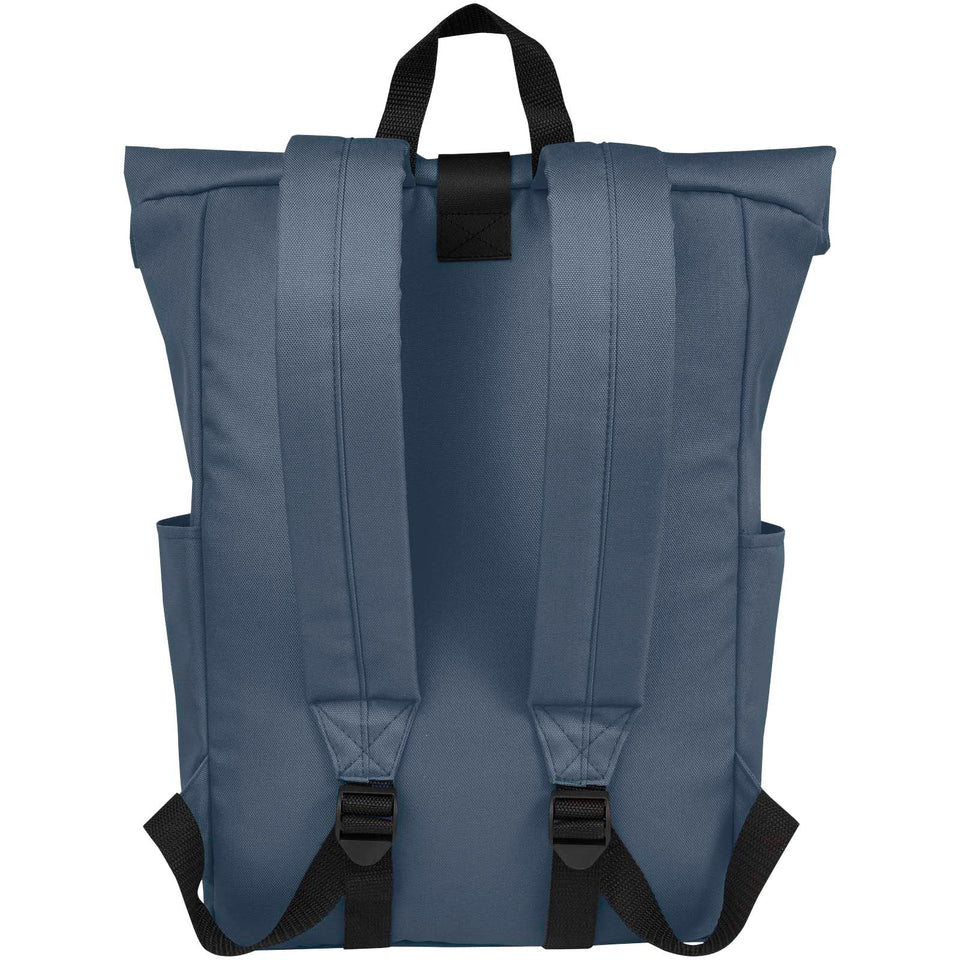 Zaino con chiusura arrotolabile per portatile da 15,6" in PET riciclato certificato GRS Byron 18L personalizzato con logo - Pubblienne