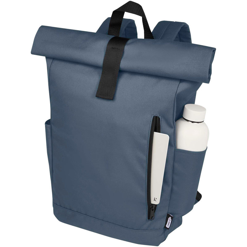 Zaino con chiusura arrotolabile per portatile da 15,6" in PET riciclato certificato GRS Byron 18L personalizzato con logo - Pubblienne