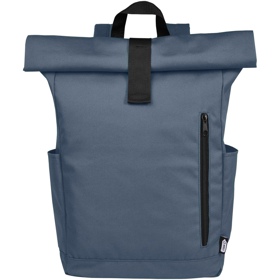 Zaino con chiusura arrotolabile per portatile da 15,6" in PET riciclato certificato GRS Byron 18L personalizzato con logo - Pubblienne
