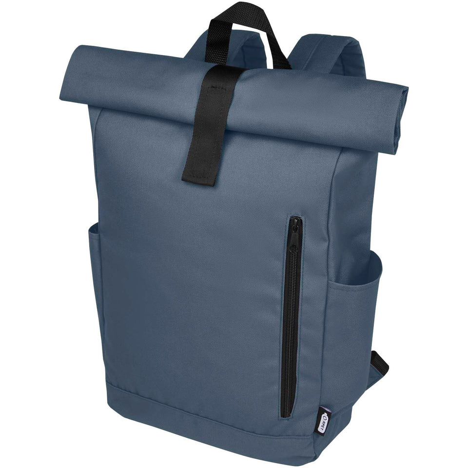 Zaino con chiusura arrotolabile per portatile da 15,6" in PET riciclato certificato GRS Byron 18L personalizzato con logo - Pubblienne