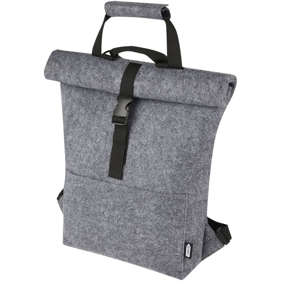 Borsa per bicicletta con chiusura arrotolabile in feltro riciclato GRS Felta - 13L personalizzato con logo - Pubblienne