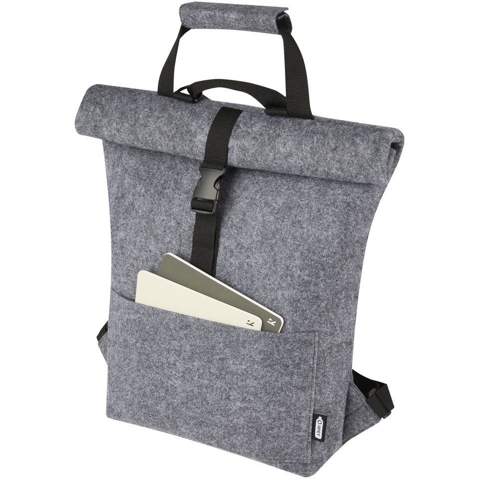 Borsa per bicicletta con chiusura arrotolabile in feltro riciclato GRS Felta - 13L personalizzato con logo - Pubblienne