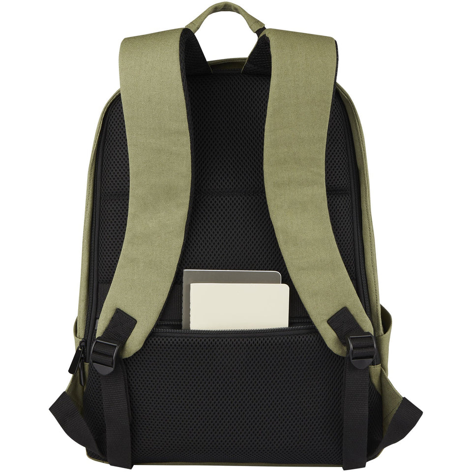 Zaino antifurto per portatile da 15,6" in canvas riciclato certificato GRS Joey - 18L personalizzato con logo - Pubblienne