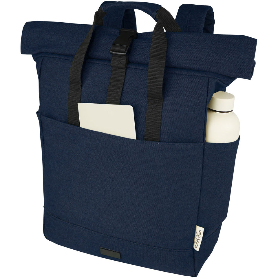 Zaino rolltop per portatile da 15" in canvas riciclato certificato GRS Joey - 15L personalizzato con logo - Pubblienne