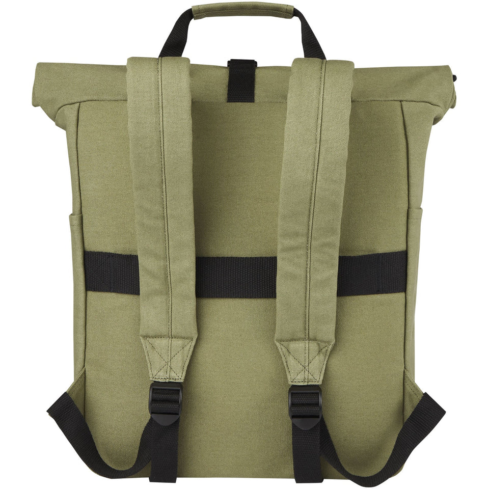 Zaino rolltop per portatile da 15" in canvas riciclato certificato GRS Joey - 15L personalizzato con logo - Pubblienne