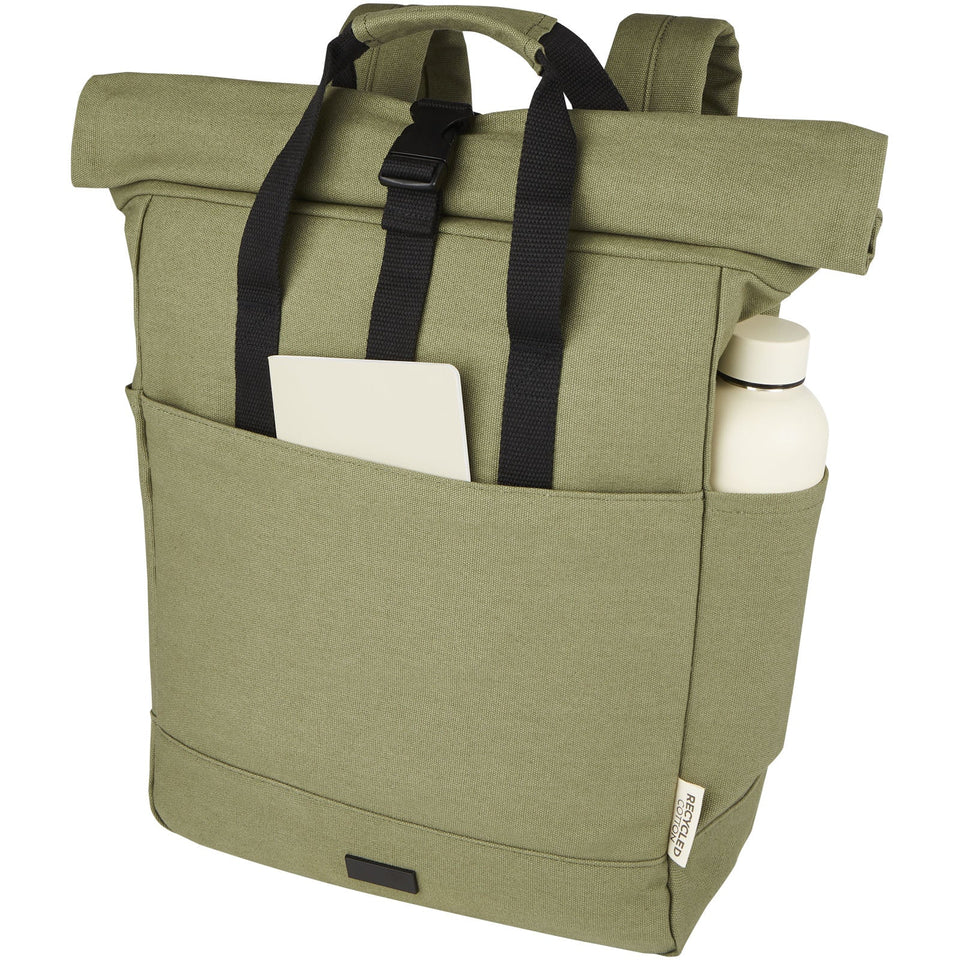 Zaino rolltop per portatile da 15" in canvas riciclato certificato GRS Joey - 15L personalizzato con logo - Pubblienne