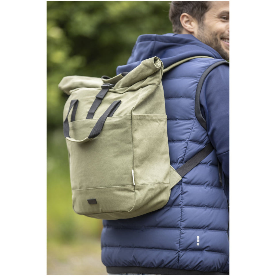 Zaino rolltop per portatile da 15" in canvas riciclato certificato GRS Joey - 15L personalizzato con logo - Pubblienne
