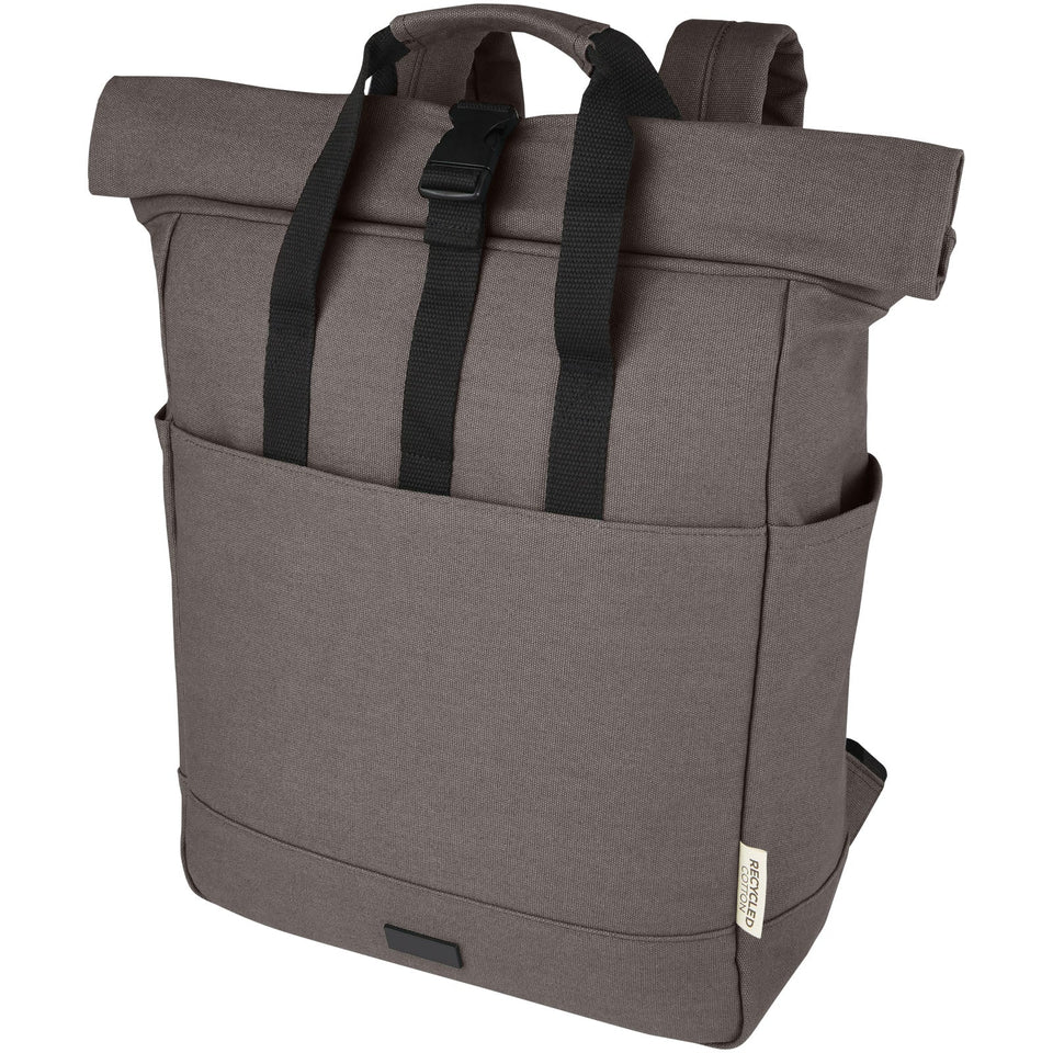 Zaino rolltop per portatile da 15" in canvas riciclato certificato GRS Joey - 15L personalizzato con logo - Pubblienne