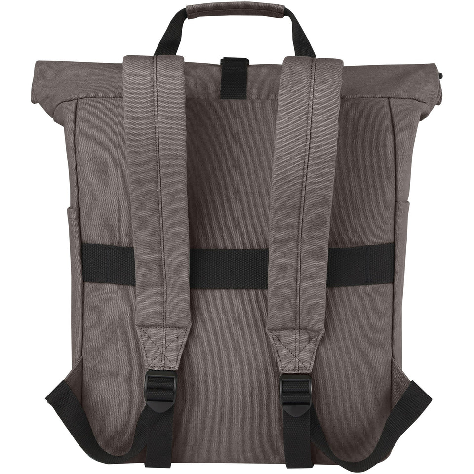 Zaino rolltop per portatile da 15" in canvas riciclato certificato GRS Joey - 15L personalizzato con logo - Pubblienne
