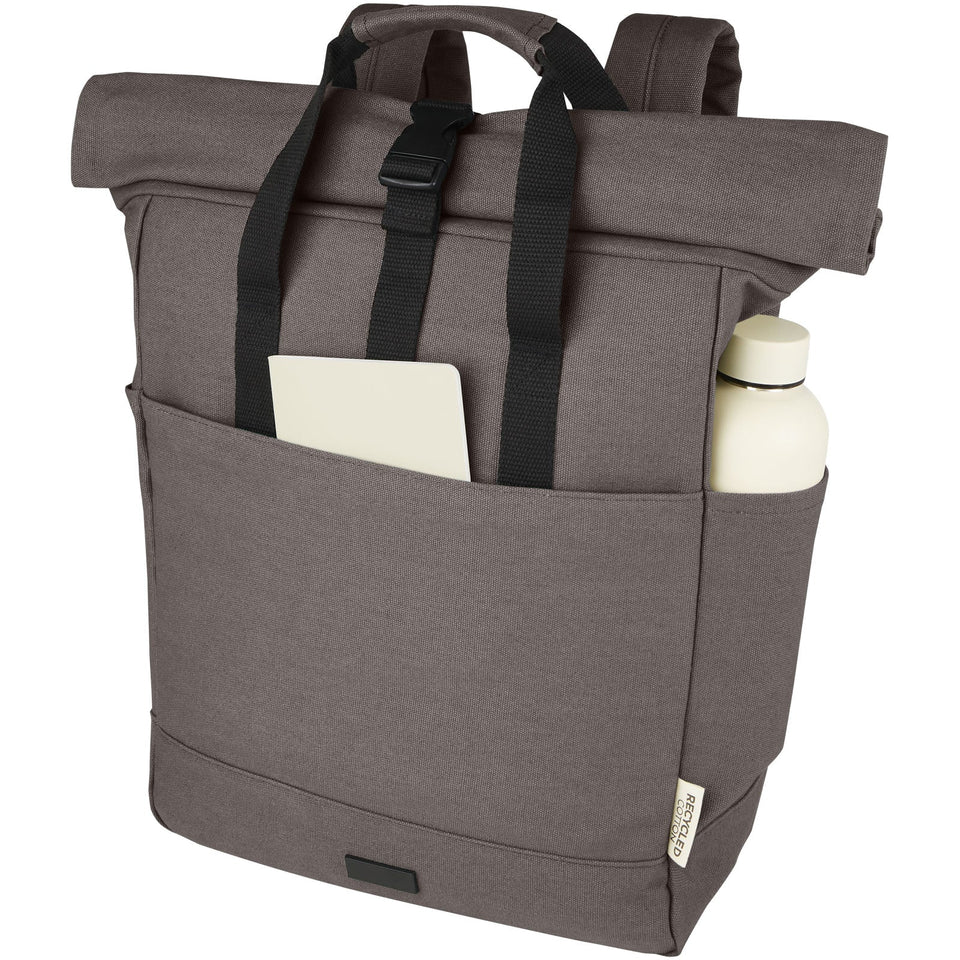 Zaino rolltop per portatile da 15" in canvas riciclato certificato GRS Joey - 15L personalizzato con logo - Pubblienne