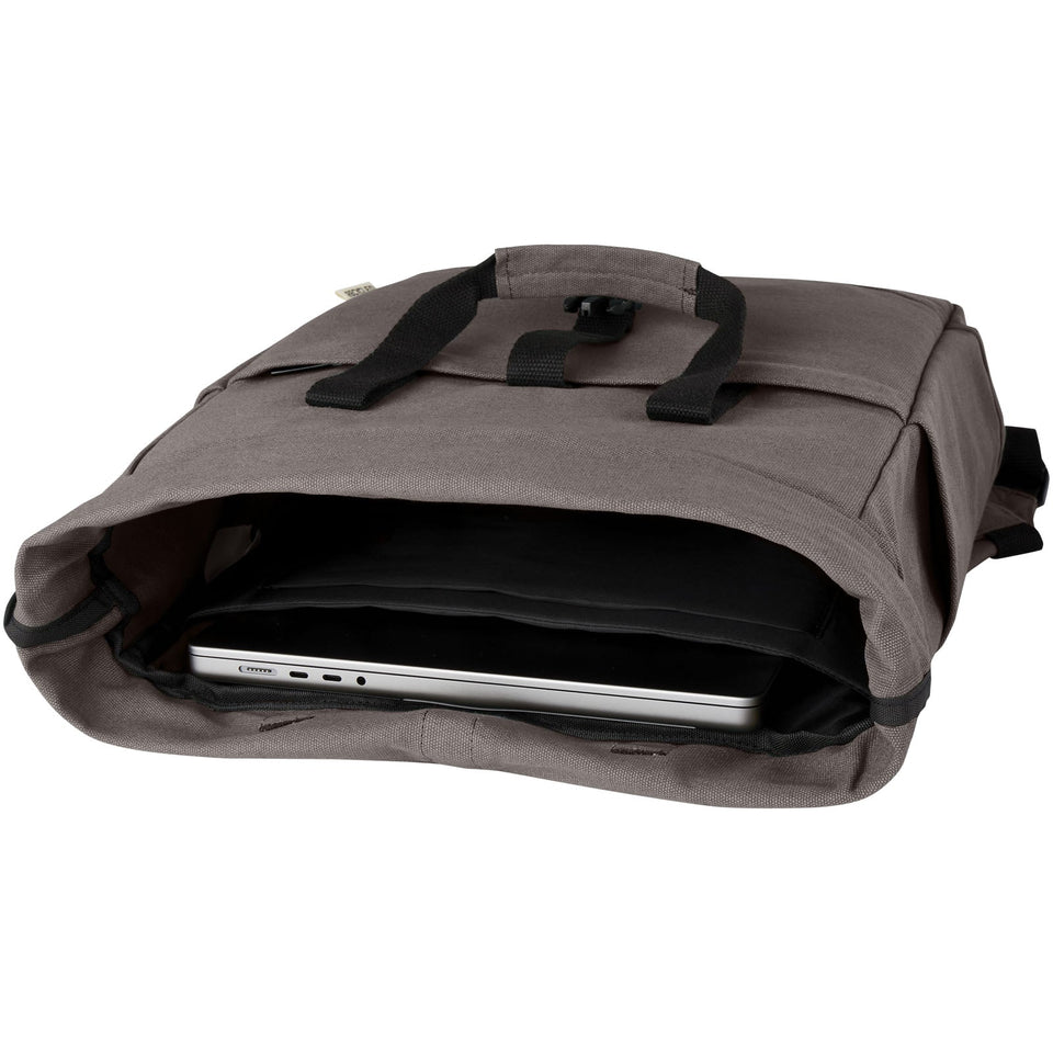 Zaino rolltop per portatile da 15" in canvas riciclato certificato GRS Joey - 15L personalizzato con logo - Pubblienne