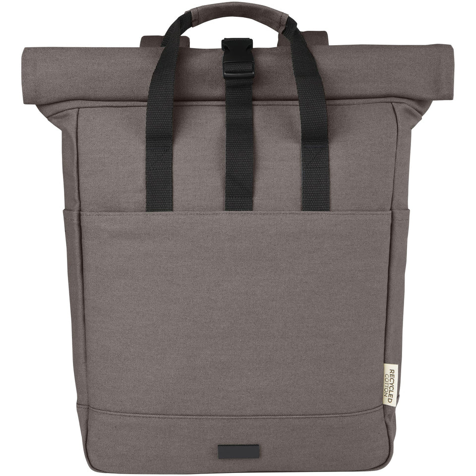 Zaino rolltop per portatile da 15" in canvas riciclato certificato GRS Joey - 15L personalizzato con logo - Pubblienne