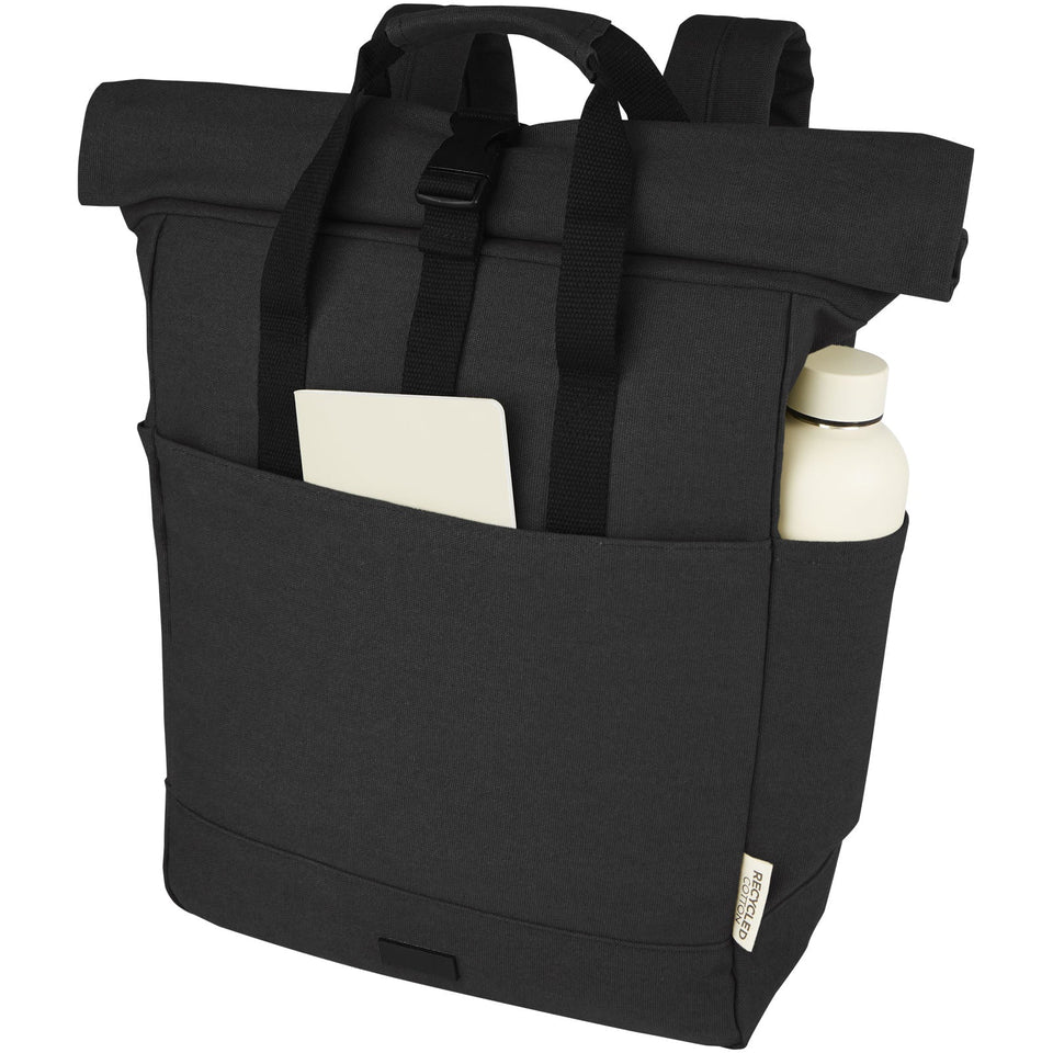 Zaino rolltop per portatile da 15" in canvas riciclato certificato GRS Joey - 15L personalizzato con logo - Pubblienne