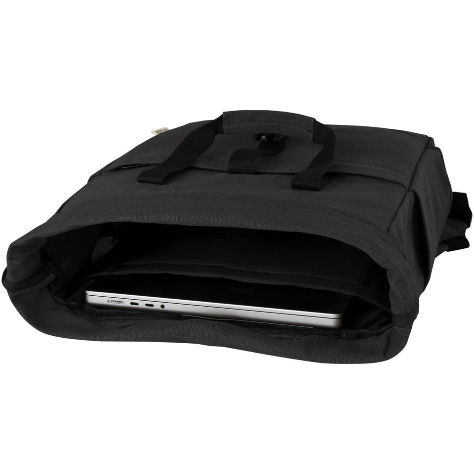 Zaino rolltop per portatile da 15" in canvas riciclato certificato GRS Joey - 15L personalizzato con logo - Pubblienne