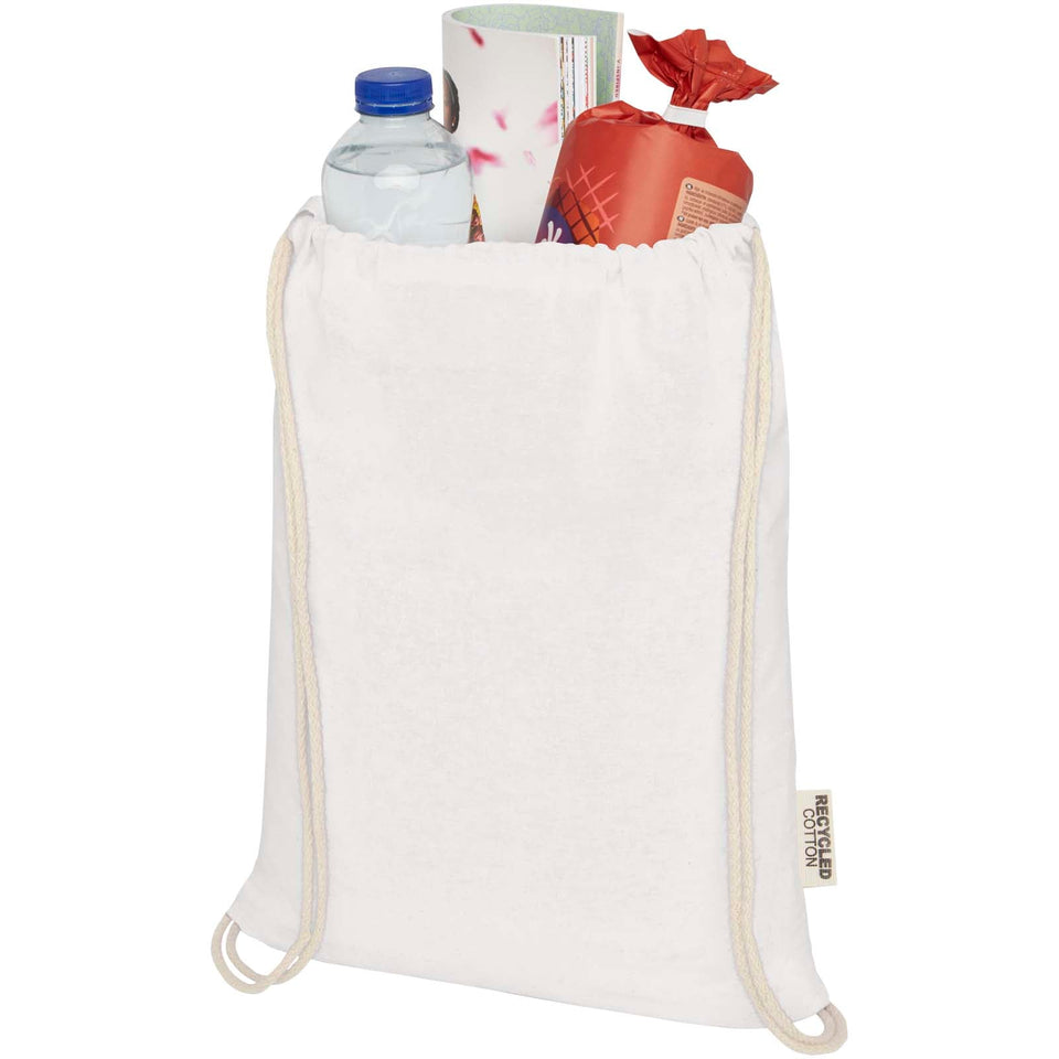Borsa con cordoncino in cotone riciclato certificato GRS da 140 g/m² Oregon personalizzato con logo - Pubblienne