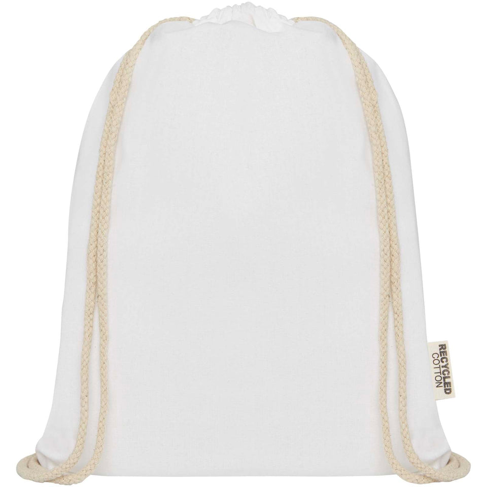 Borsa con cordoncino in cotone riciclato certificato GRS da 140 g/m² Oregon personalizzato con logo - Pubblienne