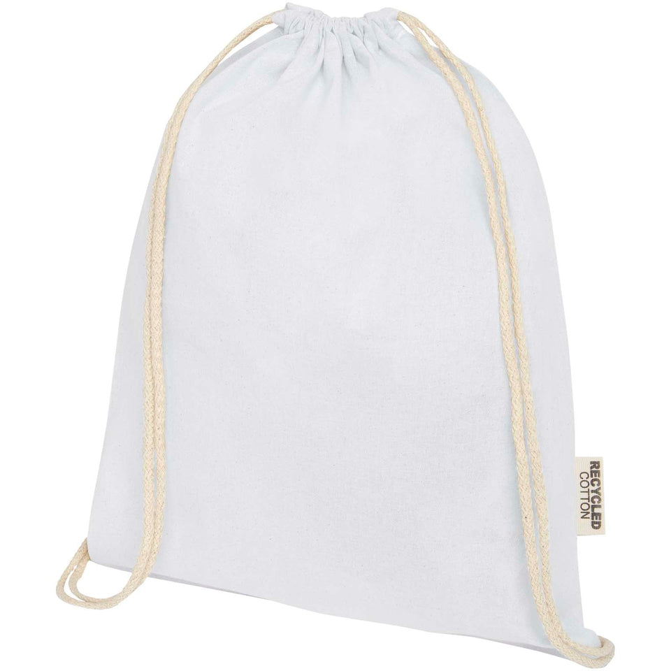 Borsa con cordoncino in cotone riciclato certificato GRS da 140 g/m² Oregon personalizzato con logo - Pubblienne