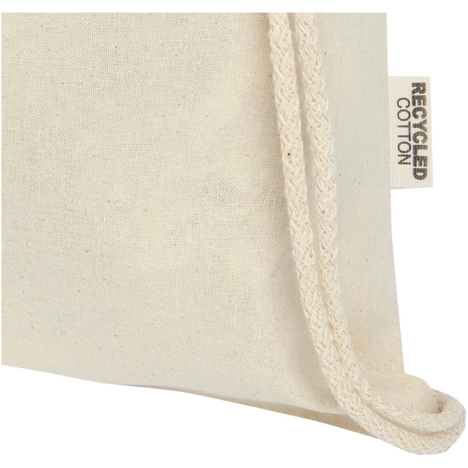 Borsa con cordoncino in cotone riciclato certificato GRS da 140 g/m² Oregon personalizzato con logo - Pubblienne