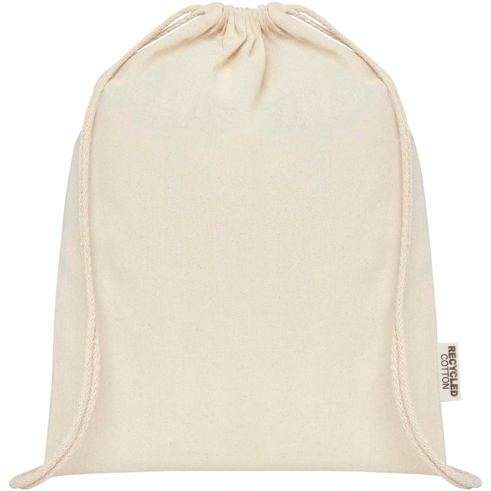 Borsa con cordoncino in cotone riciclato certificato GRS da 140 g/m² Oregon personalizzato con logo - Pubblienne