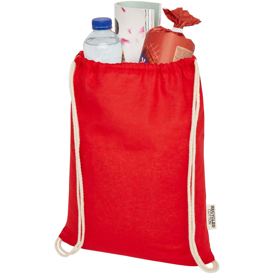 Borsa con cordoncino in cotone riciclato certificato GRS da 140 g/m² Oregon personalizzato con logo - Pubblienne