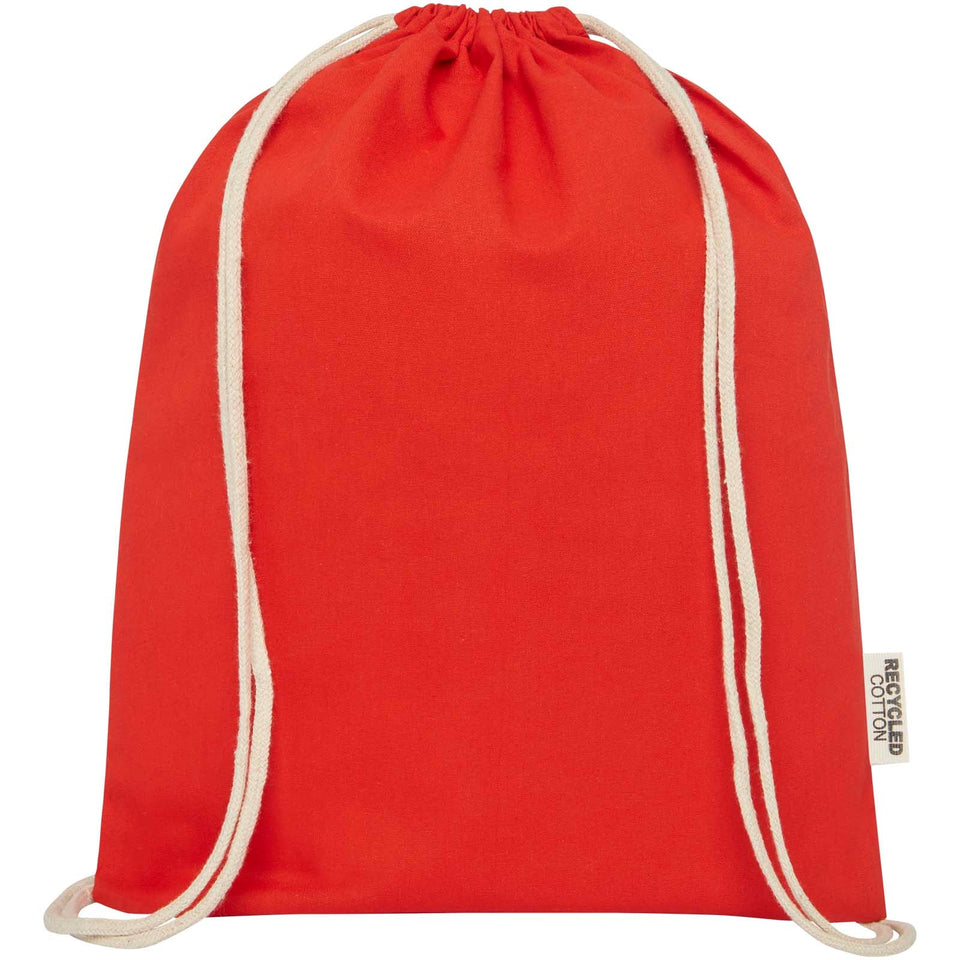 Borsa con cordoncino in cotone riciclato certificato GRS da 140 g/m² Oregon personalizzato con logo - Pubblienne