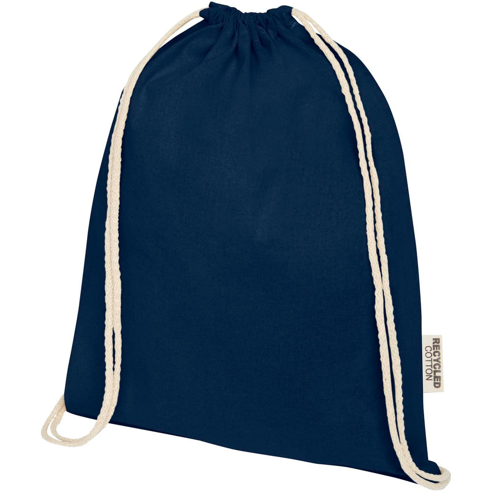 Borsa con cordoncino in cotone riciclato certificato GRS da 140 g/m² Oregon personalizzato con logo - Pubblienne